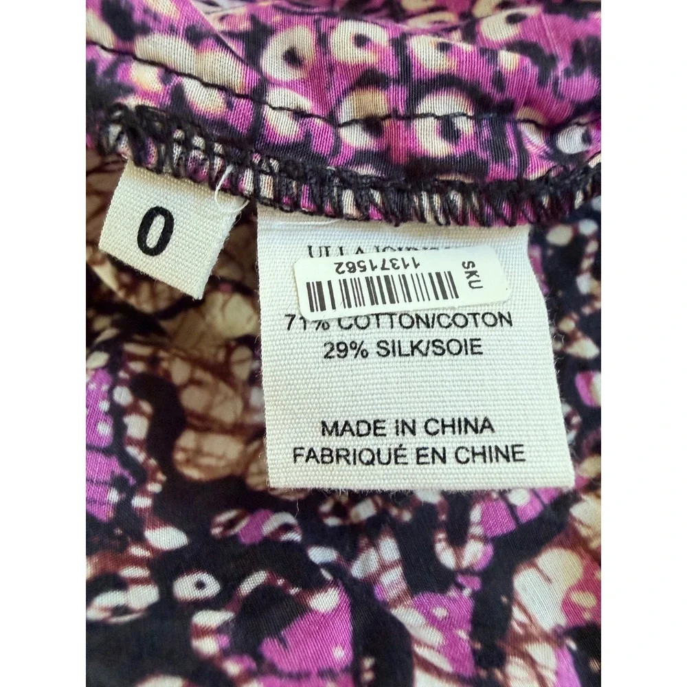 Ulla Johnson Asis Midi Dress Cotton Silk Batik Floral Tiered Purple Fuchsia 0